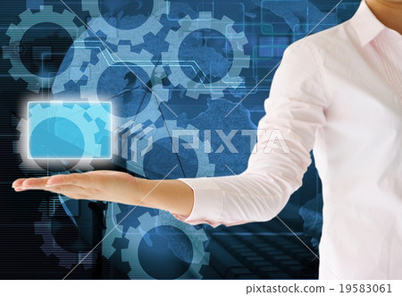 Touch screen interface on Woman hand business 19583061