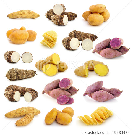 taro roots , sweet potatoes , Potato chips  19583424
