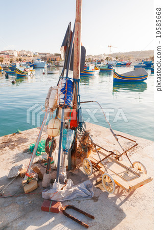 Colorful traditional boats, Marsaxlokk, Malta. 19585668