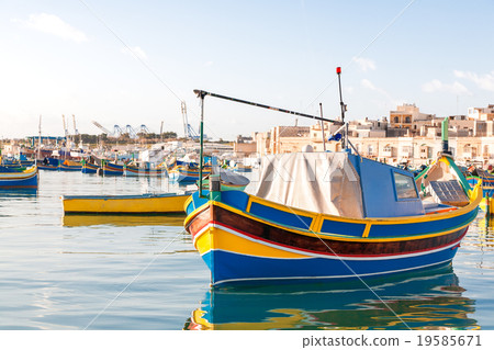 Colorful traditional boats, Marsaxlokk, Malta. 19585671