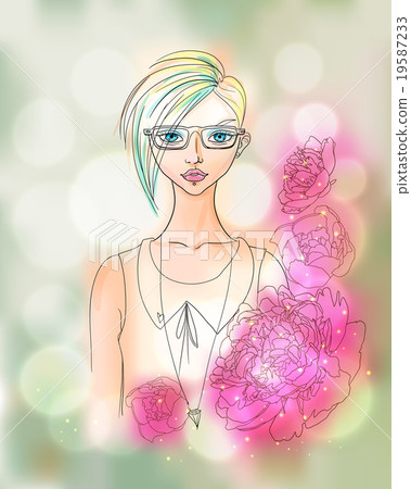 Creative Watercolor Vector Hipster Girl Portrait 19587233