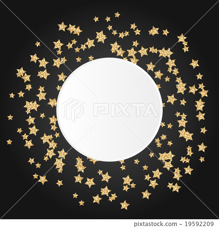 Gold star sparkles on black with round copy space. Gold star sparkles on black with round copy space. 19592209