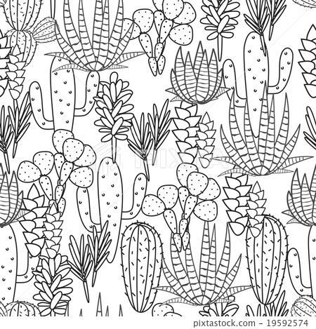 Botanic black and white cactus flora fabric print 19592574