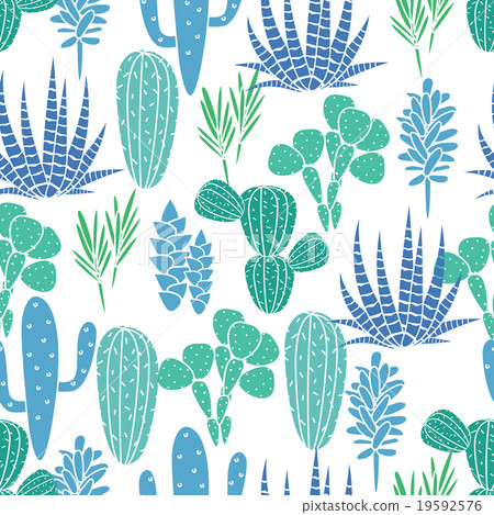 Botanical blue and green cactus flora fabric print 19592576