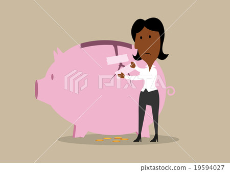 Businesswoman repairing broken piggy bank - Stock Illustration ...