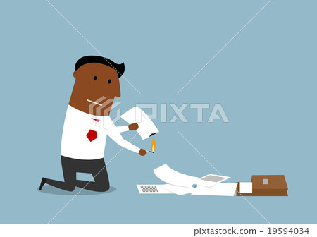 Businessman burning up paper and documents 19594034