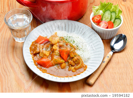 Caution) Steam is retouch synthesis. Retouch marks remain on the spoon. Curry and rice and mini salad and pot. Caution) Steam is retouch synthesis. Retouch marks remain on the spoon. Curry and rice and mini salad and pot. 19594182