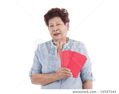 senior chinese new year holding red envelopes senior chinese new year holding red envelopes 19597344