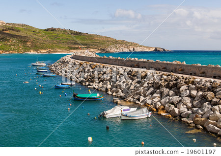 Entrance in bay with lighthouse. Gozo, Malta. 19601197