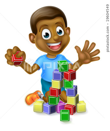 Boy Playing With Building Blocks 19604549