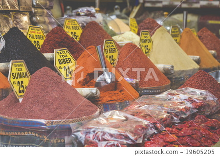 Colorful spices at spice bazaar in Istanbul,Turkey 19605205