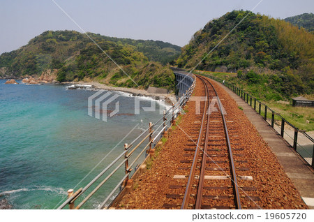 The San-in main line running along the sea 19605720