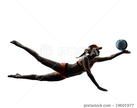 woman beach volley ball player silhouette 19605977