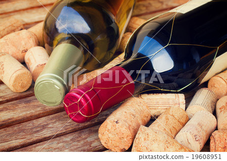 white and red  wine bottles 19608951