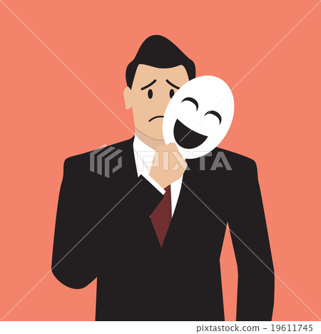 Fake businessman holding a smile mask 19611745