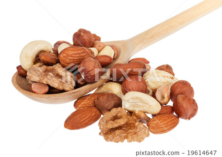 Nuts in a wooden spoon Nuts in a wooden spoon 19614647