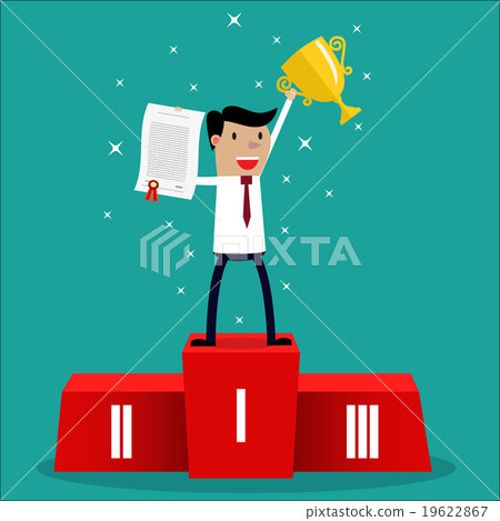 Businessman winner standing in first place Businessman winner standing in first place 19622867