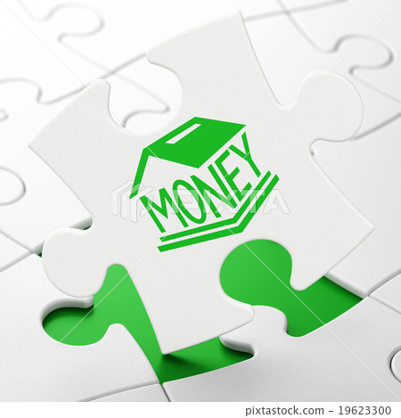 Banking concept: Money Box on puzzle background Banking concept: Money Box on puzzle background 19623300