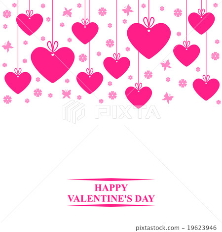 Valentines day card with hanging hearts labels 19623946