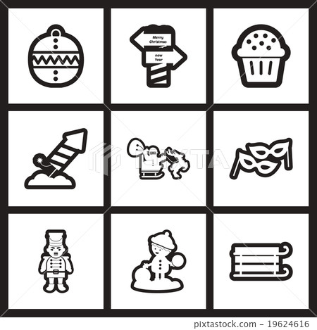 Set of flat icons in black and white Christmas - Stock Illustration ...