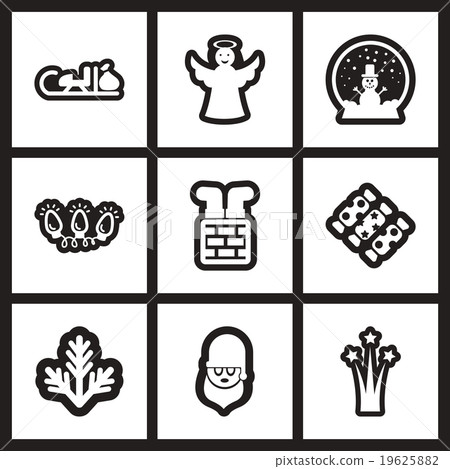 Set of flat icons in black and white Christmas - Stock Illustration ...