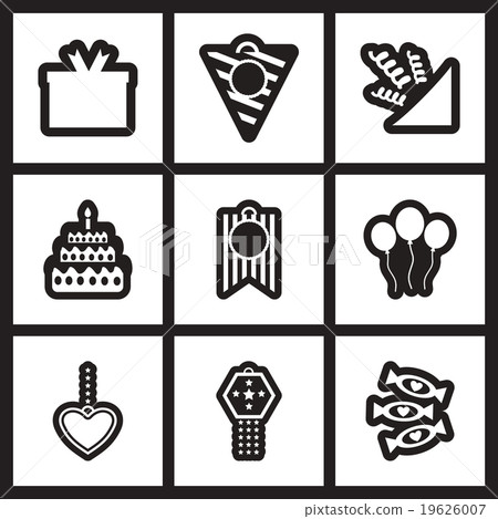 set of black and white icons celebration - Stock Illustration [19626007 ...