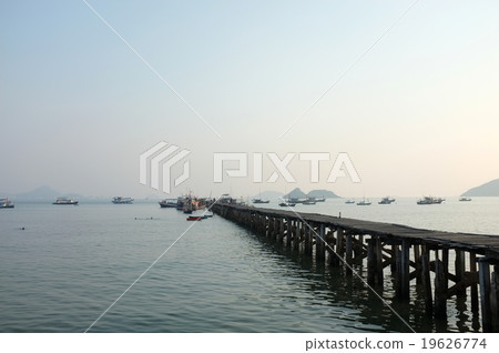 Sea and mountain at beach pier Sea and mountain at beach pier 19626774
