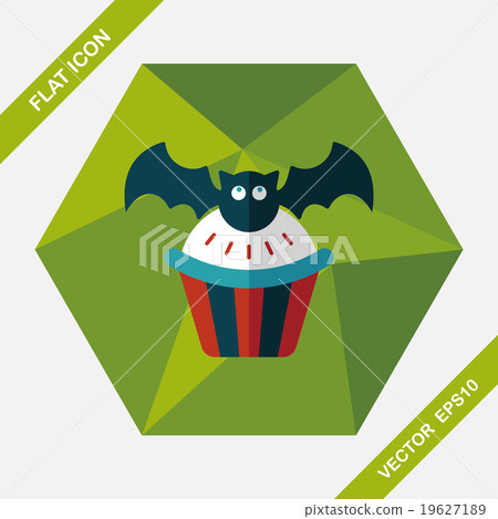 Halloween cupcakes with bat flat icon with long shadow,eps10 Halloween cupcakes with bat flat icon with long shadow,eps10 19627189