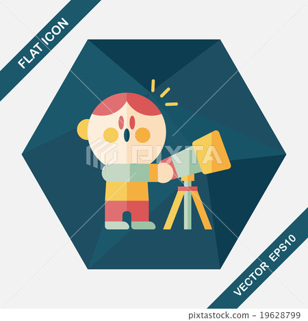 Space boy and telescope flat icon with long shadow,eps10 19628799