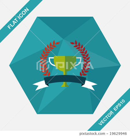 trophy cup and laurel flat icon with long shadow,eps10 trophy cup and laurel flat icon with long shadow,eps10 19629946
