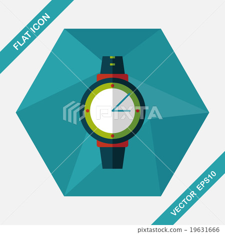 Wristwatch flat icon with long shadow Wristwatch flat icon with long shadow 19631666