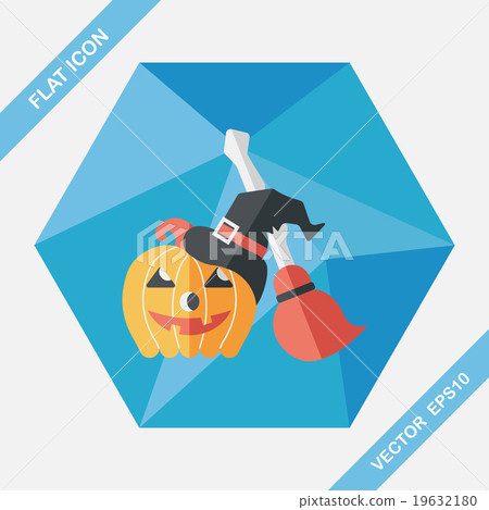 pumpkin and broom flat icon with long shadow,eps10 19632180