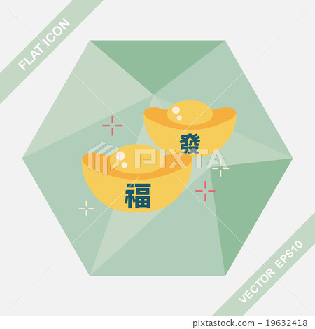 Chinese New Year flat icon with long shadow,eps10, Gold ingot wi Chinese New Year flat icon with long shadow,eps10, Gold ingot wi 19632418