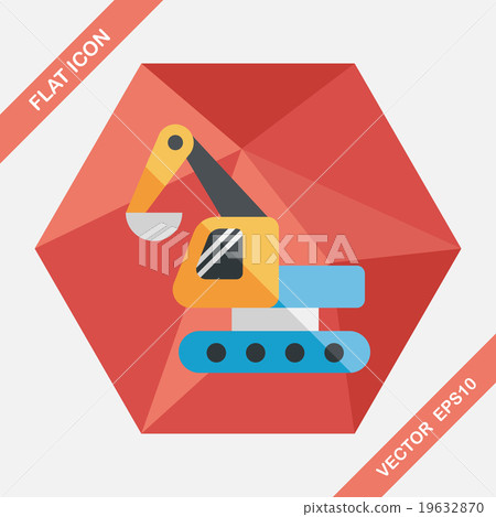 Excavator digger flat icon with long shadow,eps 10 19632870