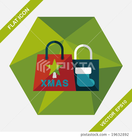 Christmas shopping bag flat icon with long shadow,eps10 Christmas shopping bag flat icon with long shadow,eps10 19632892