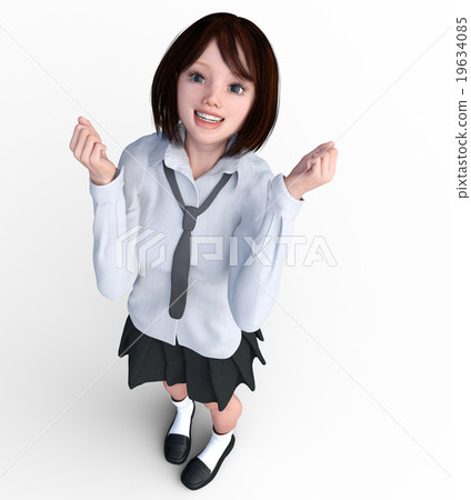 Female college girl posing overlooking perming 3DCG illustration material 19634085