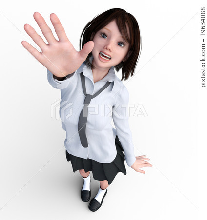 舉手俯視的女學生形成3DCG例證材料 19634088