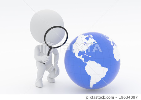 People who observe the globe with a magnifying glass 19634097