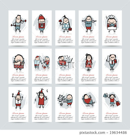 Funny people collection, business cards for your - Stock Illustration
