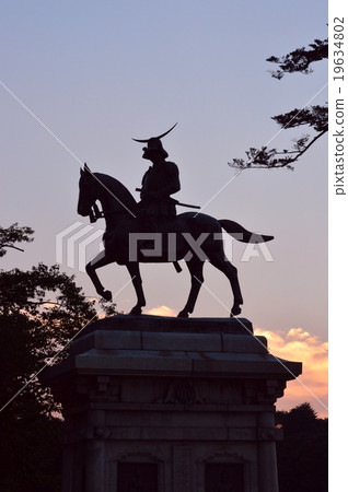 Date Masamune the horse riding horse statue silhouette 19634802