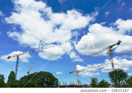 Construction cranes working building on the sky. Construction cranes working building on the sky. 19635167
