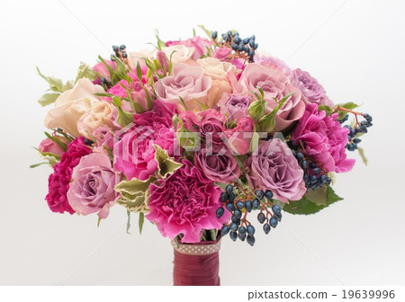 Sweet purple roses and blue berries bridal bouquet 19639996