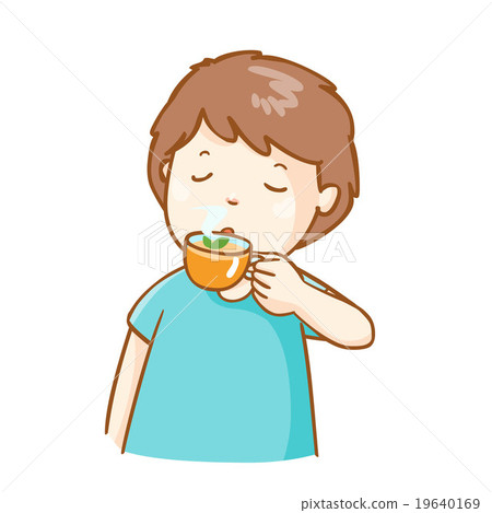 sick man drinking herbal tea vector illustration - Stock Illustration ...