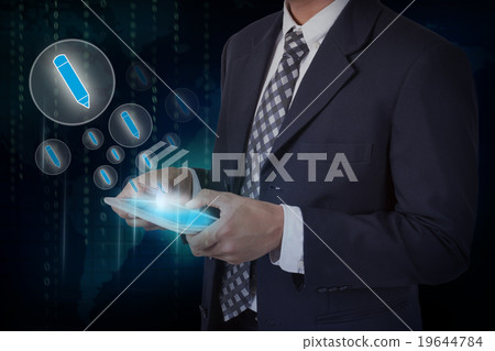 Businessman hand touch pen icons Businessman hand touch pen icons 19644784