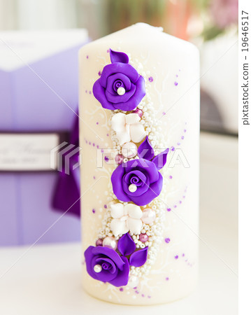 white wedding candles with bright beautiful 19646517