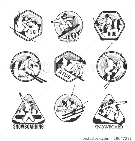 插图素材: ski resort logo emblems, labels badges vector