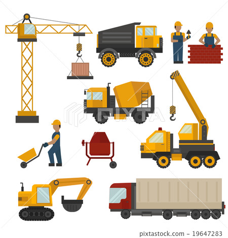 Building under construction, workers and Building under construction, workers and 19647283