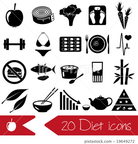 set of diet life style theme black icons 19649272