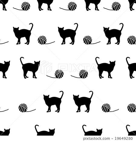 vector cats and ball of wool seamless pattern - Stock Illustration
