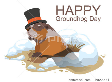 Happy Groundhog Day. Marmot climbed out of hole 19653451